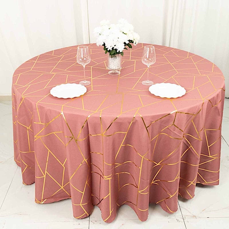 120" Polyester Round Tablecloth with Metallic Geometric Pattern