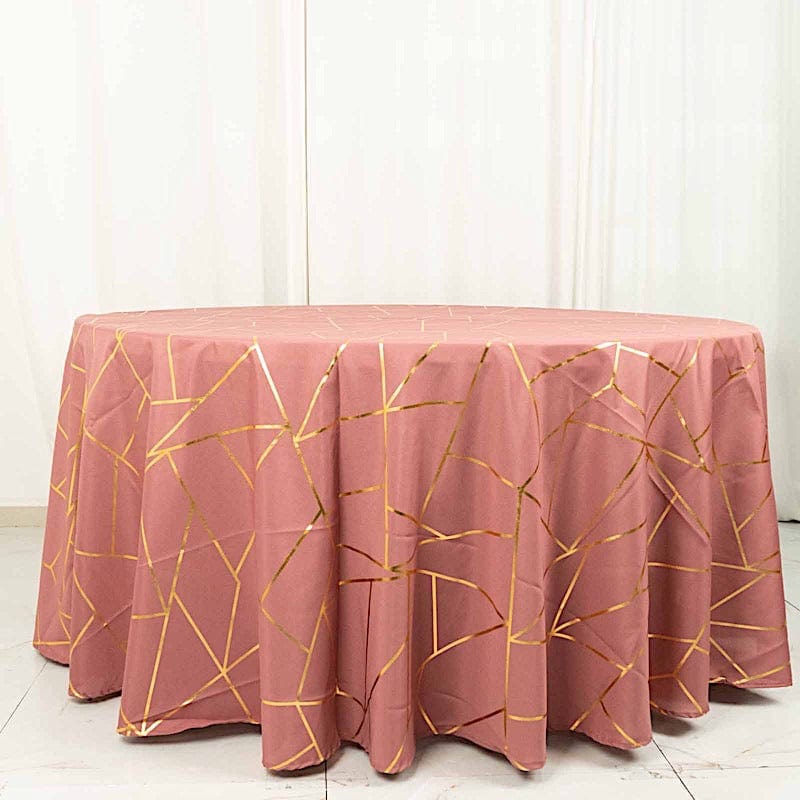 120" Polyester Round Tablecloth with Metallic Geometric Pattern