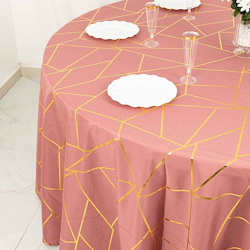 120" Polyester Round Tablecloth with Metallic Geometric Pattern