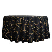 120" Polyester Round Tablecloth with Metallic Geometric Pattern TAB_FOIL_120_BLK_G