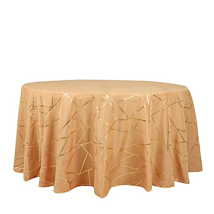 120" Polyester Round Tablecloth with Metallic Geometric Pattern TAB_FOIL_120_GOLD_G