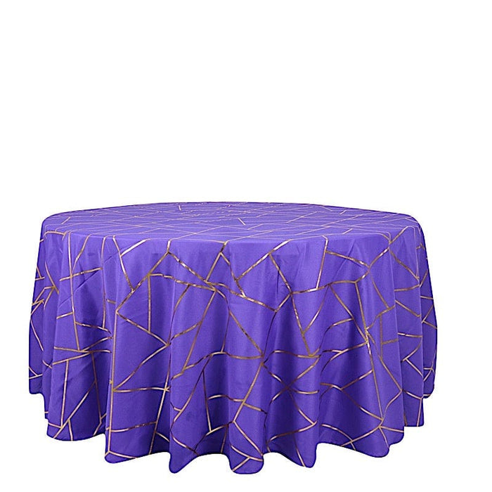 120" Polyester Round Tablecloth with Metallic Geometric Pattern TAB_FOIL_120_PURP_G