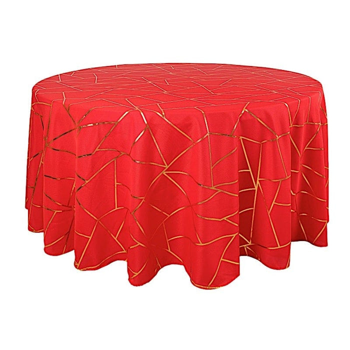 120" Polyester Round Tablecloth with Metallic Geometric Pattern TAB_FOIL_120_RED_G