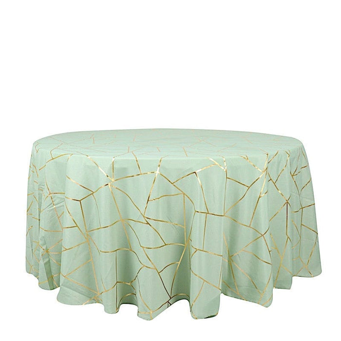 120" Polyester Round Tablecloth with Metallic Geometric Pattern TAB_FOIL_120_SAGE_G