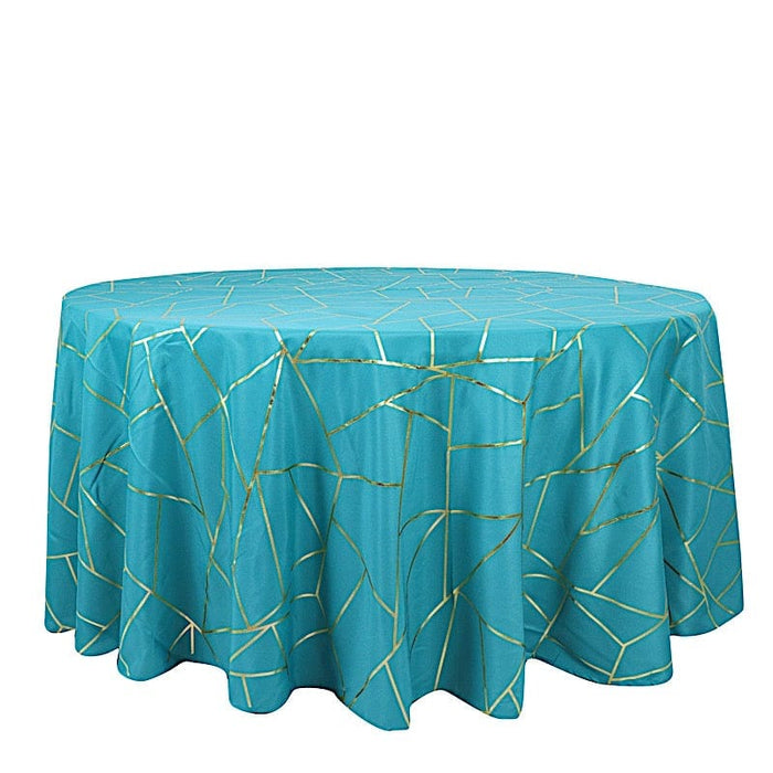 120" Polyester Round Tablecloth with Metallic Geometric Pattern TAB_FOIL_120_TEAL_G