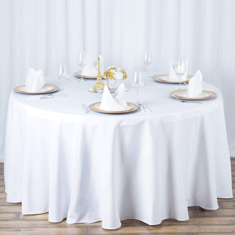120" Premium Polyester Round Tablecloth Wedding Table Linens TAB_120_WHT_PRM