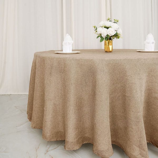 120" Round Faux Burlap Polyester Tablecloth - Natural TAB_JUTE03_120_NAT