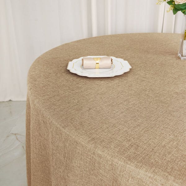 120" Round Faux Burlap Polyester Tablecloth - Natural TAB_JUTE03_120_NAT