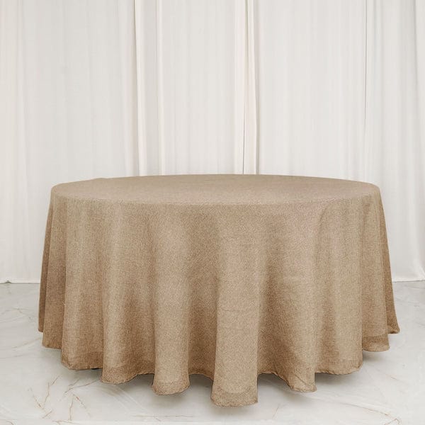 120" Round Faux Burlap Polyester Tablecloth - Natural TAB_JUTE03_120_NAT