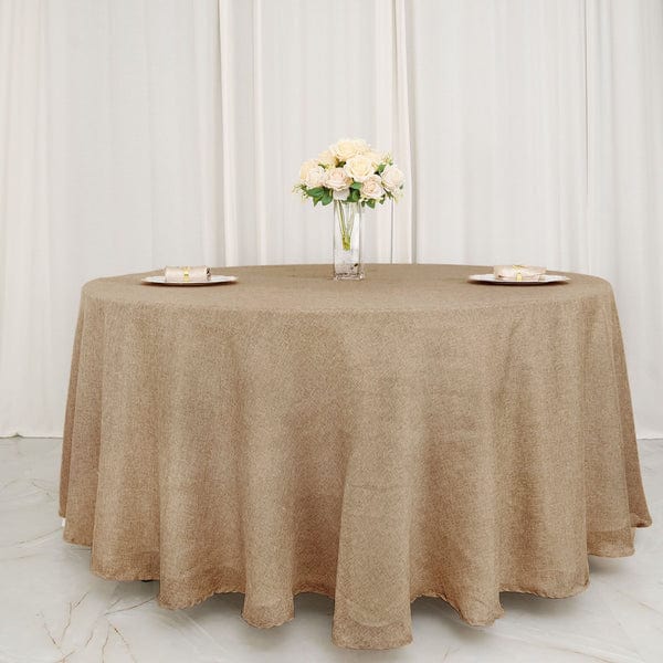 120" Round Faux Burlap Polyester Tablecloth - Natural TAB_JUTE03_120_NAT