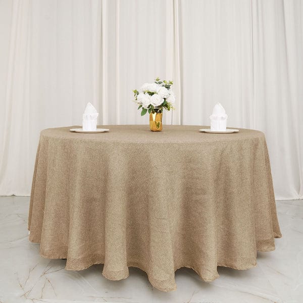 120" Round Faux Burlap Polyester Tablecloth - Natural TAB_JUTE03_120_NAT