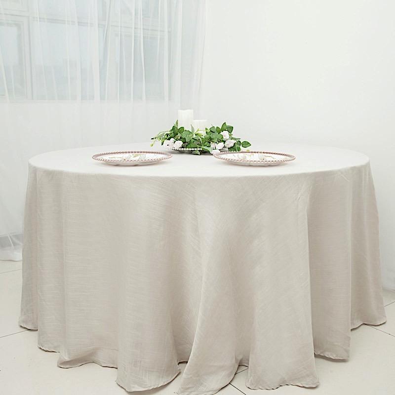 120" Round Premium Faux Burlap Polyester Tablecloth - Beige TAB_JUTE02_120_081