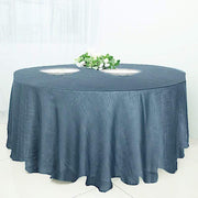 120" Round Premium Faux Burlap Polyester Tablecloth - Blue TAB_JUTE02_120_BLUE