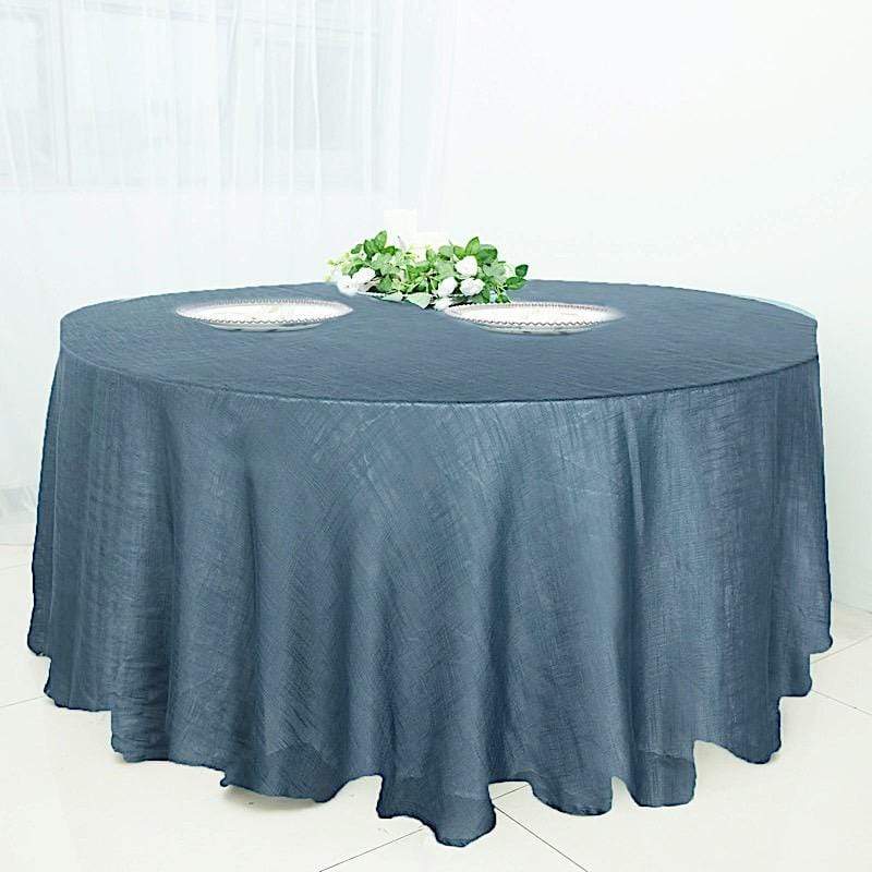 120" Round Premium Faux Burlap Polyester Tablecloth - Blue TAB_JUTE02_120_BLUE