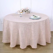 120" Round Premium Faux Burlap Polyester Tablecloth - Blush TAB_JUTE02_120_046
