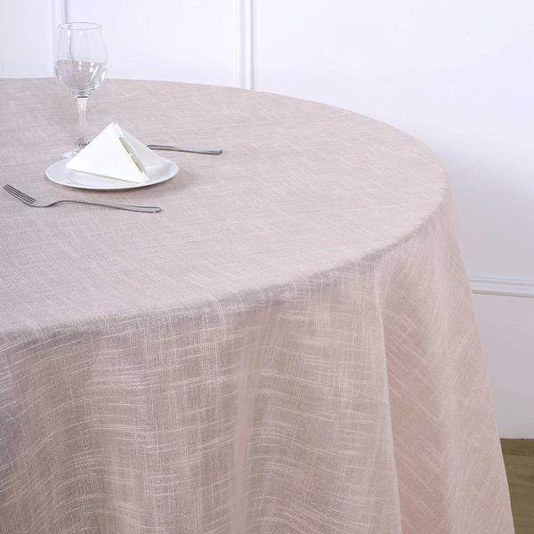 120" Round Premium Faux Burlap Polyester Tablecloth - Blush TAB_JUTE02_120_046