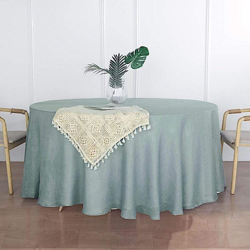 120" Round Premium Faux Burlap Polyester Tablecloth - Dusty Blue TAB_JUTE02_120_086