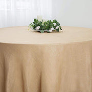 120" Round Premium Faux Burlap Polyester Tablecloth - Natural Brown TAB_JUTE02_120_NAT