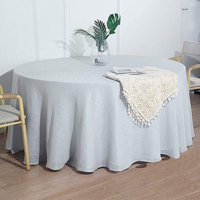120" Round Premium Faux Burlap Polyester Tablecloth - Silver TAB_JUTE02_120_SILV