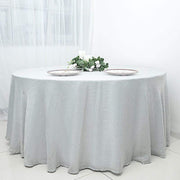 120" Round Premium Faux Burlap Polyester Tablecloth - Silver TAB_JUTE02_120_SILV