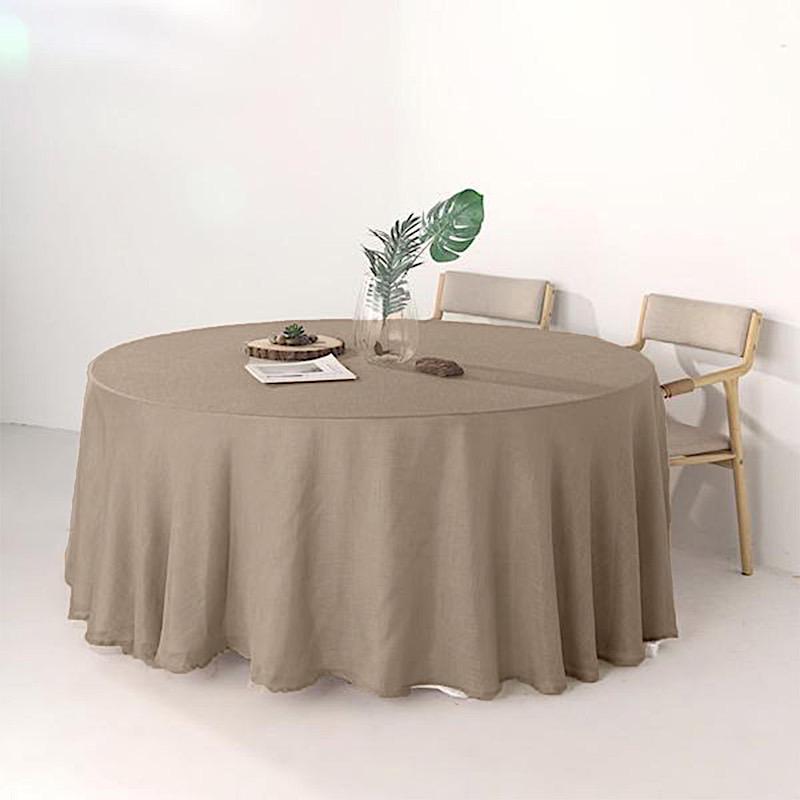 120" Round Premium Faux Burlap Polyester Tablecloth - Taupe Brown TAB_JUTE02_120_063