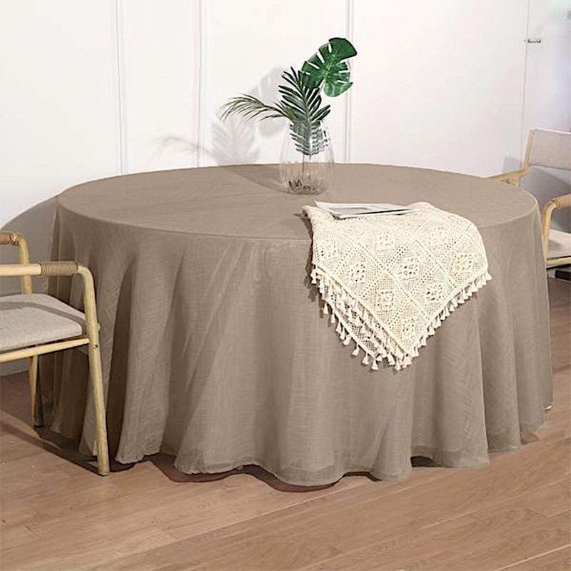 120" Round Premium Faux Burlap Polyester Tablecloth - Taupe Brown TAB_JUTE02_120_063