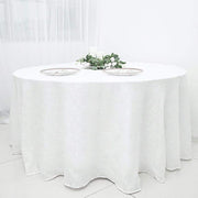 120" Round Premium Faux Burlap Polyester Tablecloth - White TAB_JUTE02_120_WHT