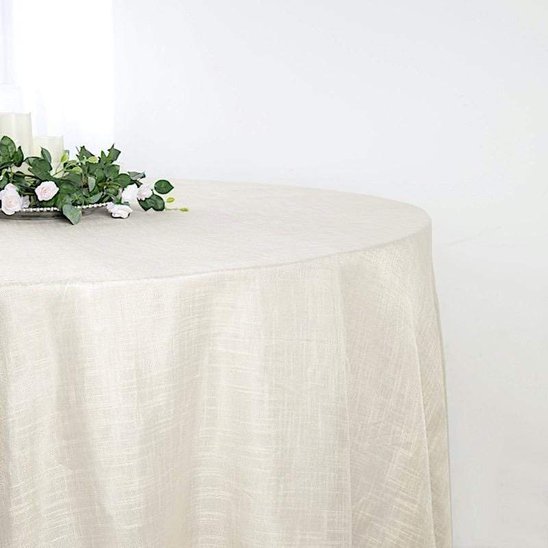 120" Round Premium Faux Burlap Polyester Tablecloth