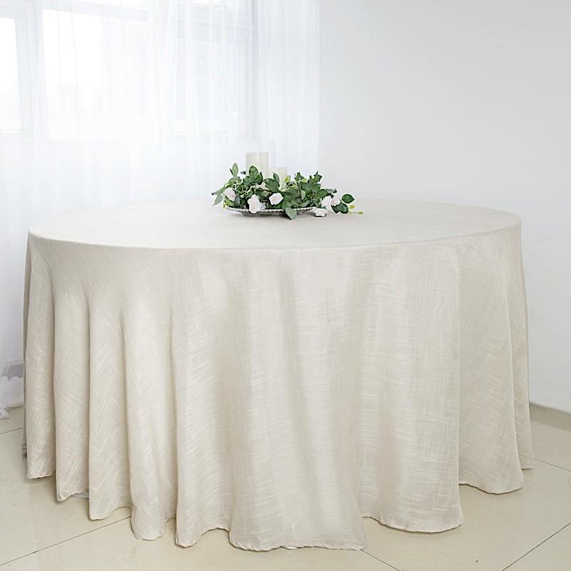 120" Round Premium Faux Burlap Polyester Tablecloth