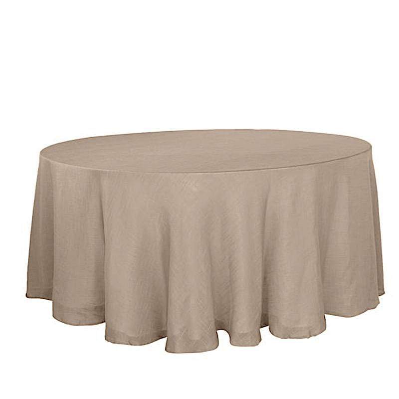 120" Round Premium Faux Burlap Polyester Tablecloth - Taupe Brown TAB_JUTE02_120_063
