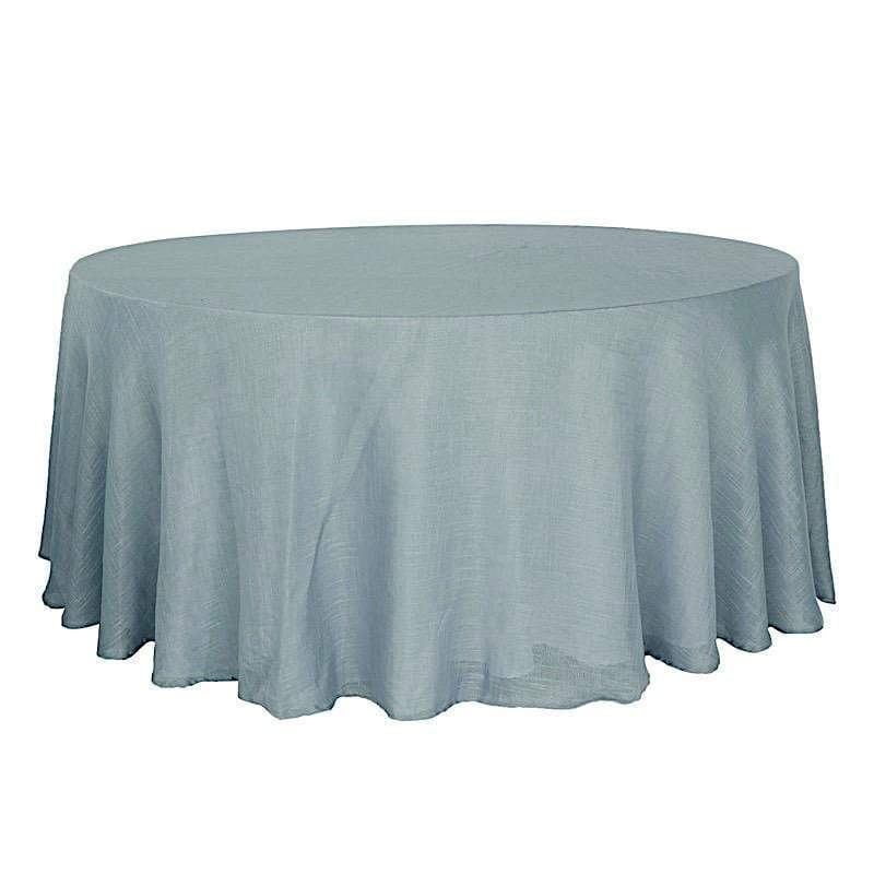 120" Round Premium Faux Burlap Polyester Tablecloth - Dusty Blue TAB_JUTE02_120_086