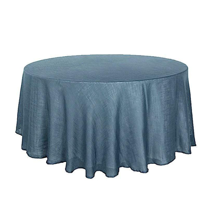 120" Round Premium Faux Burlap Polyester Tablecloth - Blue TAB_JUTE02_120_BLUE