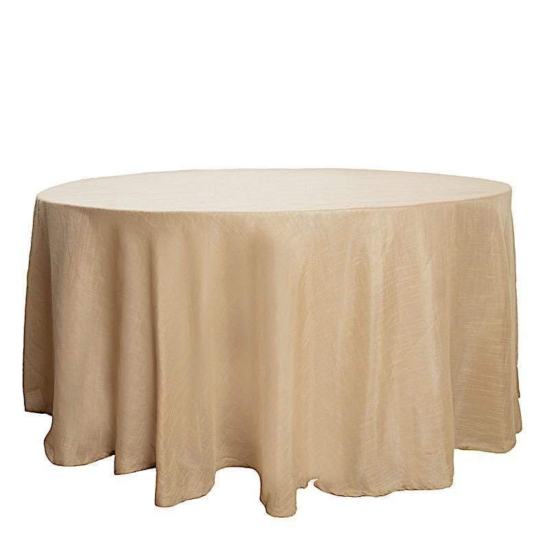 120" Round Premium Faux Burlap Polyester Tablecloth - Natural Brown TAB_JUTE02_120_NAT
