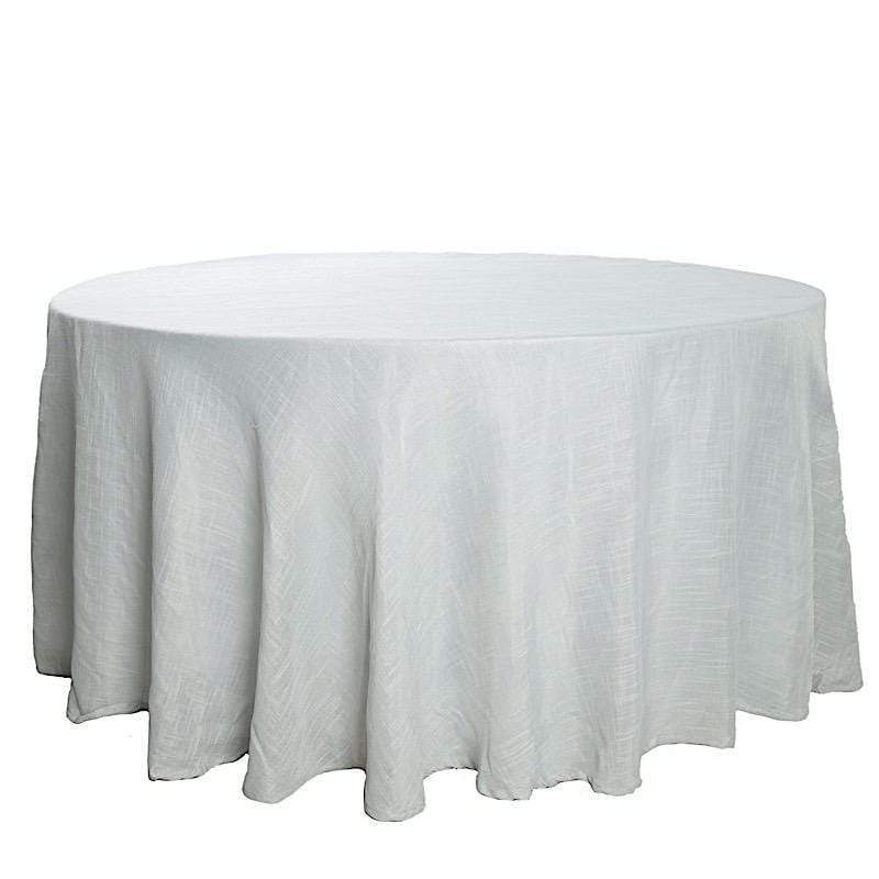 120" Round Premium Faux Burlap Polyester Tablecloth - Silver TAB_JUTE02_120_SILV
