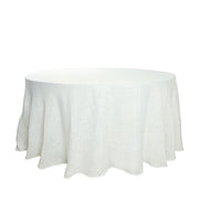 120" Round Premium Faux Burlap Polyester Tablecloth - White TAB_JUTE02_120_WHT