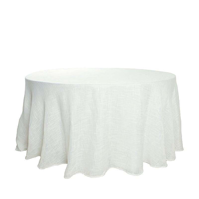 120" Round Premium Faux Burlap Polyester Tablecloth - White TAB_JUTE02_120_WHT