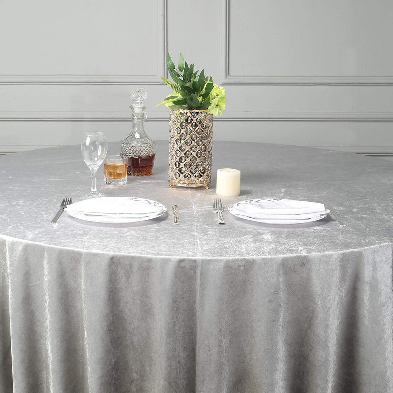 120" Round Premium Velvet Tablecloth - Silver Light Gray TAB_VEL_120_SILV