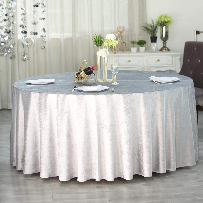 120" Round Premium Velvet Tablecloth - Silver Light Gray TAB_VEL_120_SILV