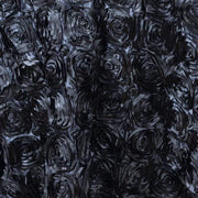 120" Round Satin Ribbon Roses Tablecloth - Black TAB_01_120_BLK