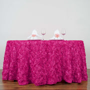 120" Round Satin Ribbon Roses Tablecloth - Fuchsia TAB_01_120_FUSH