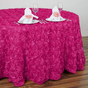 120" Round Satin Ribbon Roses Tablecloth - Fuchsia TAB_01_120_FUSH