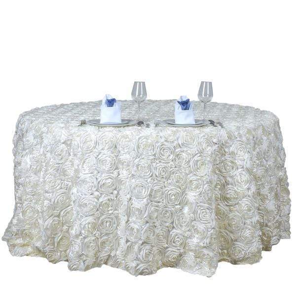 120" Round Satin Ribbon Roses Tablecloth - Ivory TAB_01_120_IVR