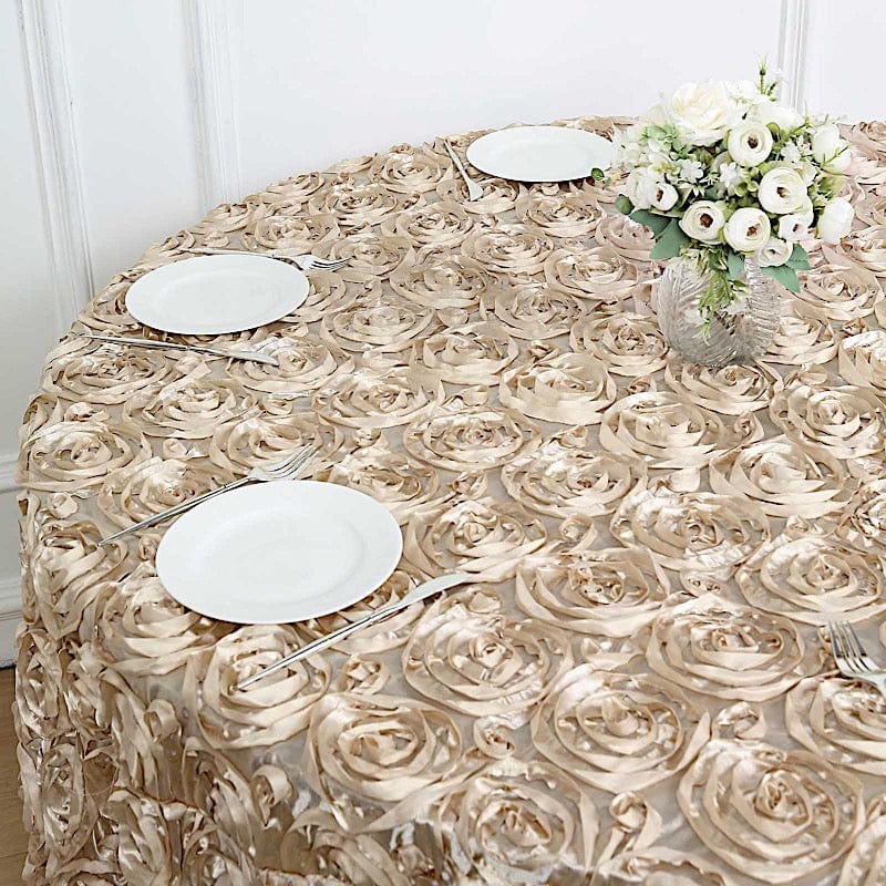 120" Round Satin Ribbon Roses Tablecloth