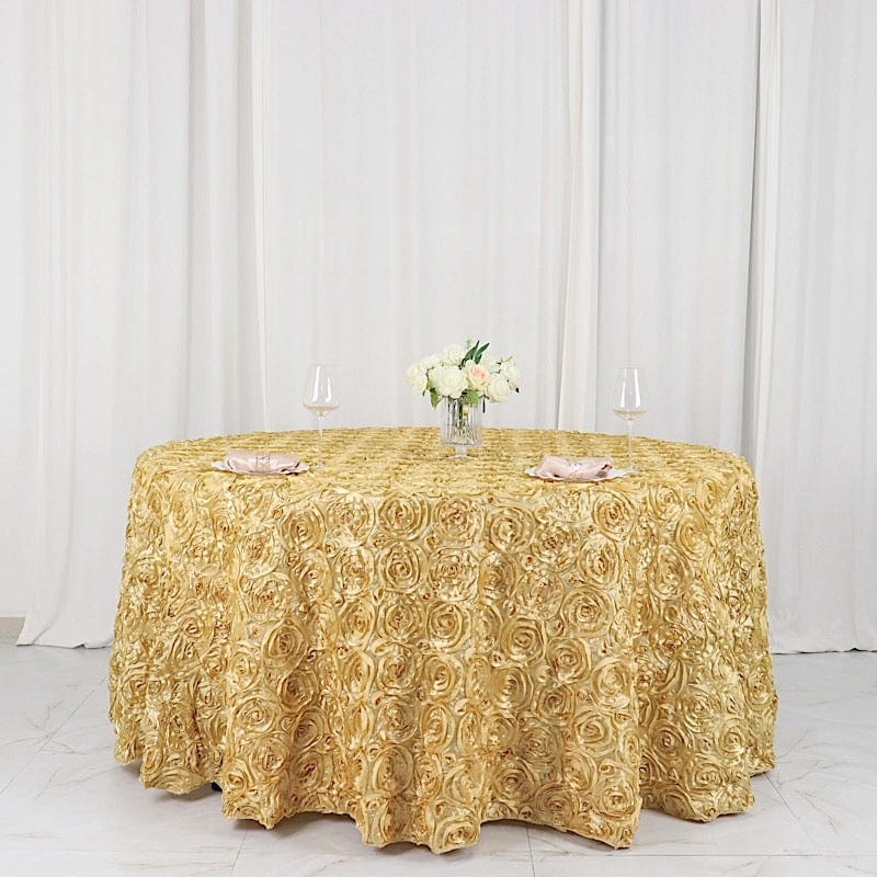 120" Round Satin Ribbon Roses Tablecloth TAB_01_120_CHMP