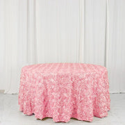 120" Round Satin Ribbon Roses Tablecloth TAB_01_120_PINK