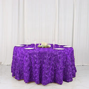 120" Round Satin Ribbon Roses Tablecloth TAB_01_120_PURP
