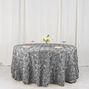 120" Round Satin Ribbon Roses Tablecloth TAB_01_120_SILV