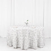 120" Round Satin Ribbon Roses Tablecloth TAB_01_120_WHT