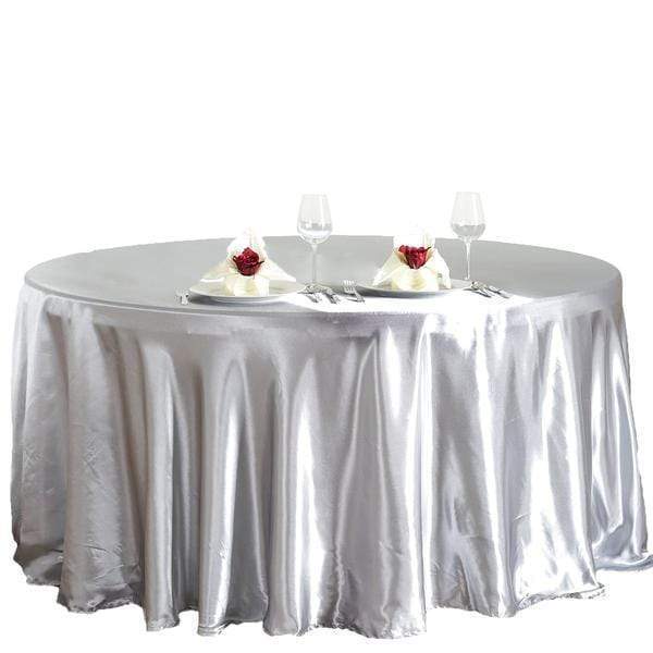 120" Satin Round Tablecloth Wedding Party Table Linens - Silver Light Gray TAB_STN120_SILV
