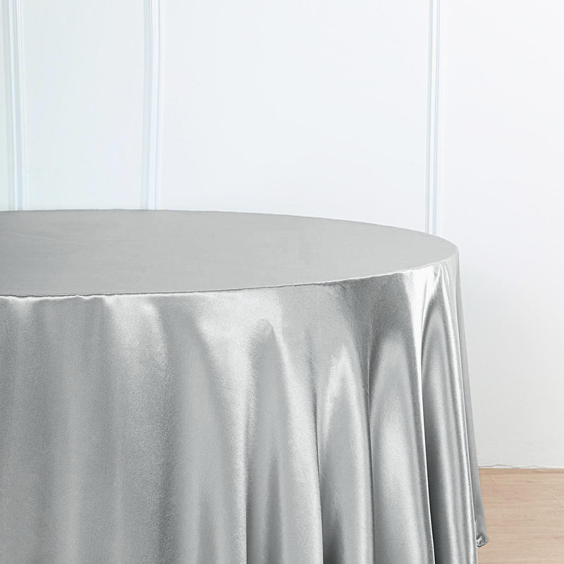 120" Satin Round Tablecloth Wedding Party Table Linens - Silver Light Gray TAB_STN120_SILV